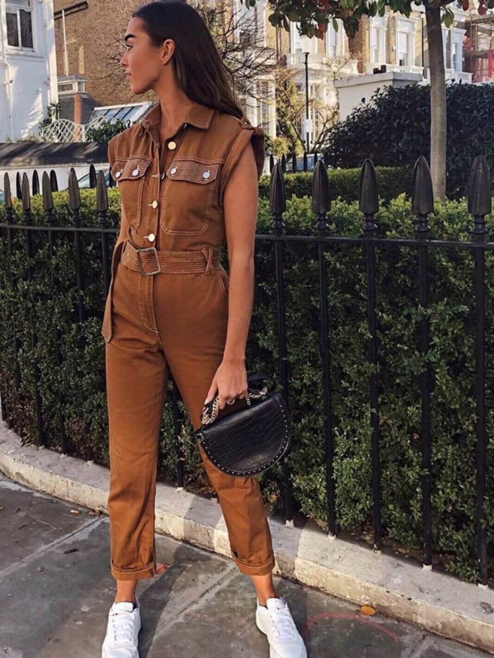 River Island Sleeveless Brown Belted Utility Jumpsuit uk 10 fits like size 4